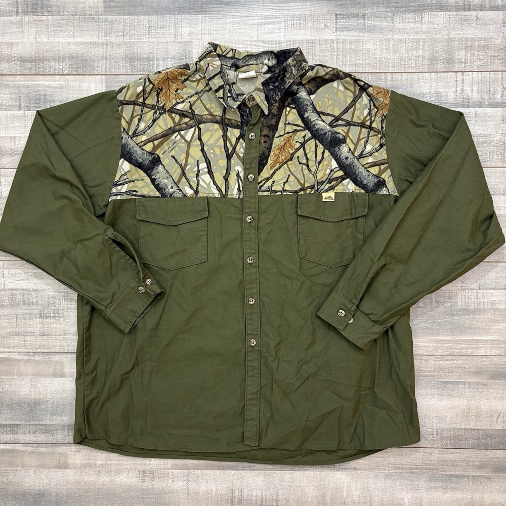 Vtg IDEAL Button Up Shirt Men's 3XL Skyline Camo Shooting Shirt Hunting Made USA